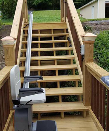 Wooden Stair Case with Stairway Lifts in Rochester, Buffalo, Erie, Ithaca, NY